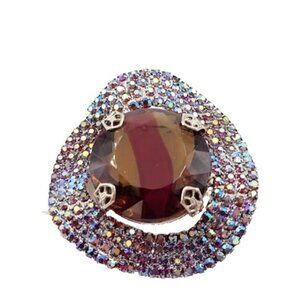 Topaz Red Art Glass Brooch Unsigned Vintage